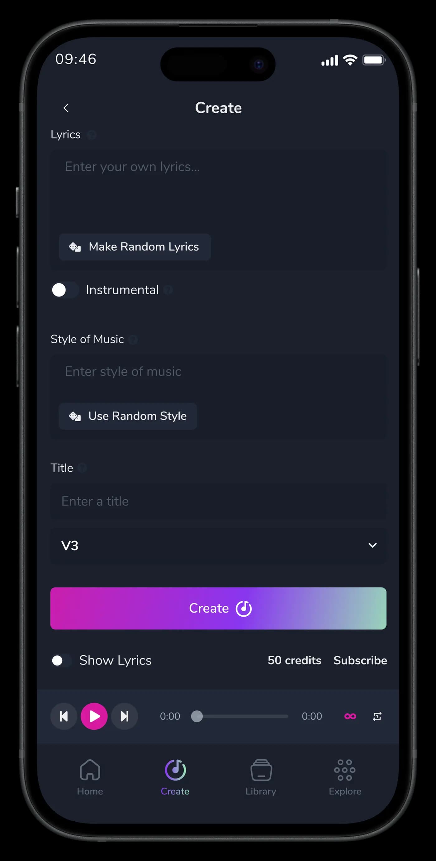 AI Create Music Mobile App — Mobil Uygulama