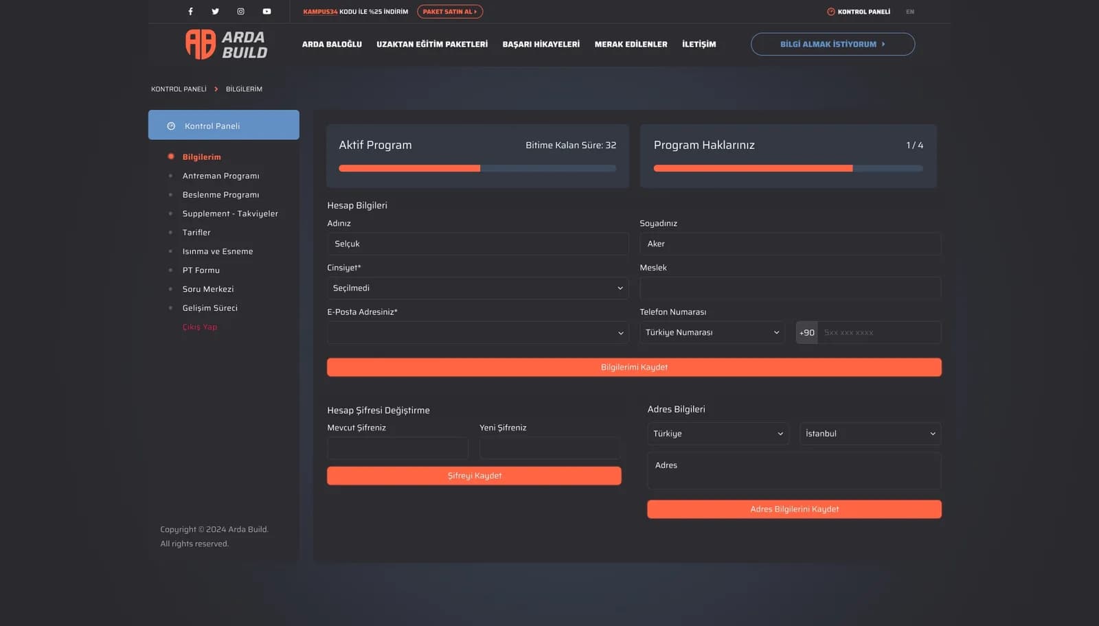 Arda Build Fitness Trainer — Web Sitesi