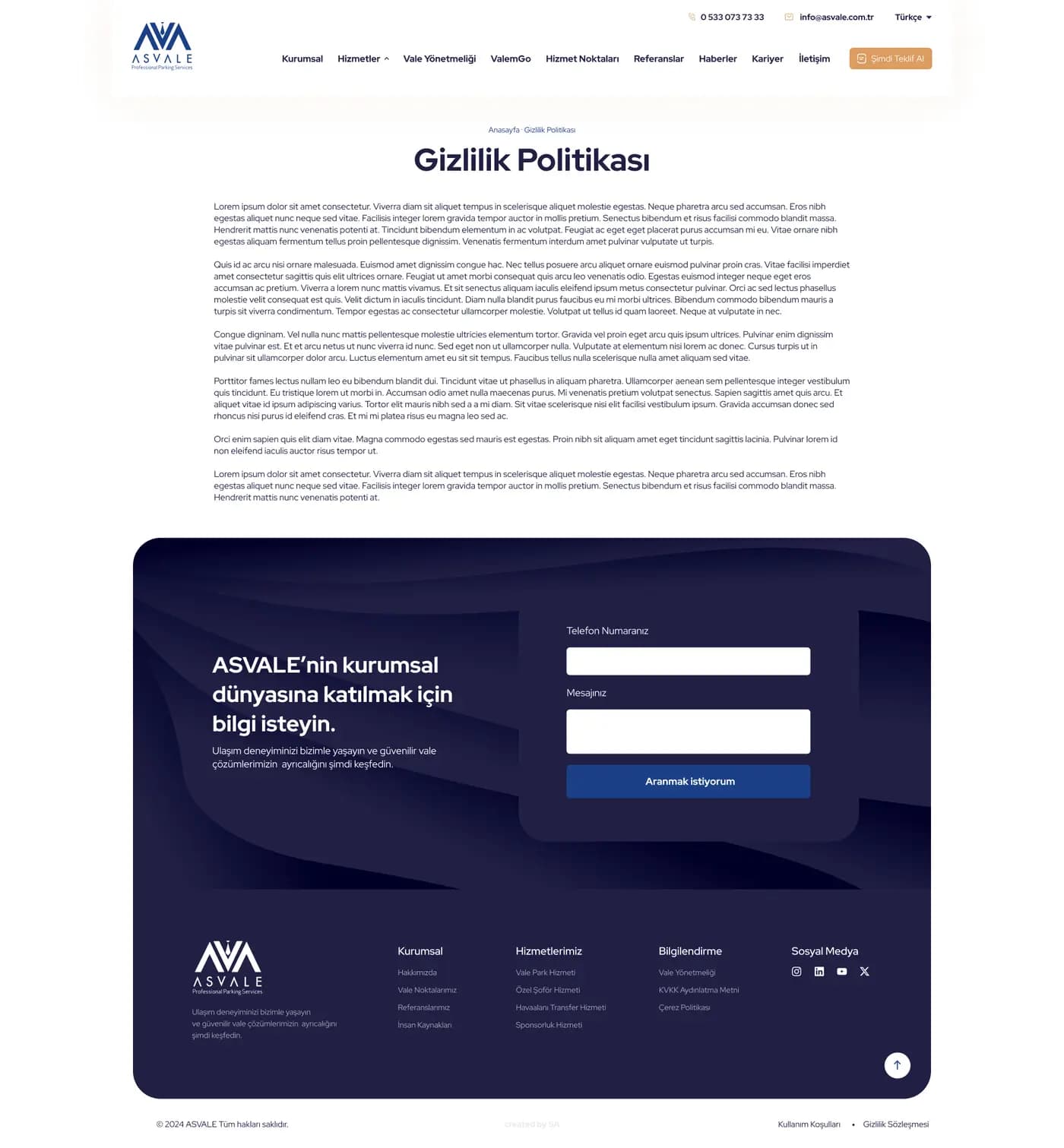 AS Vale Corporate Website — Web Sitesi