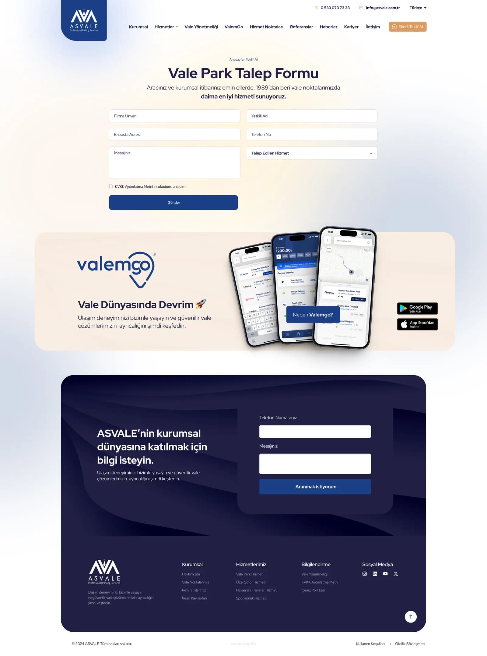 AS Vale Corporate Website — Web Sitesi