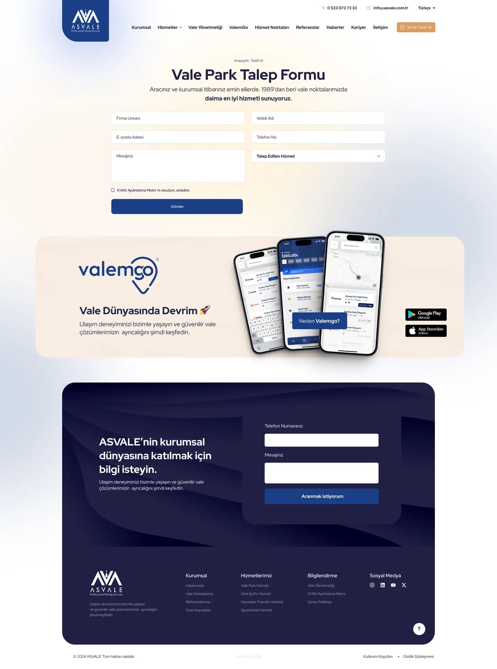 AS Vale Corporate Website — Web Sitesi