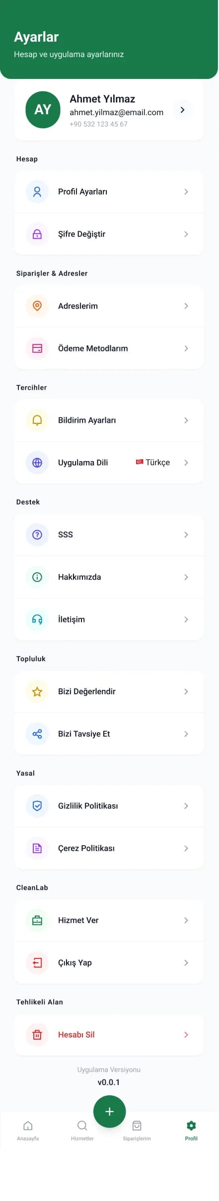 Clean Lab App — Mobil Uygulama