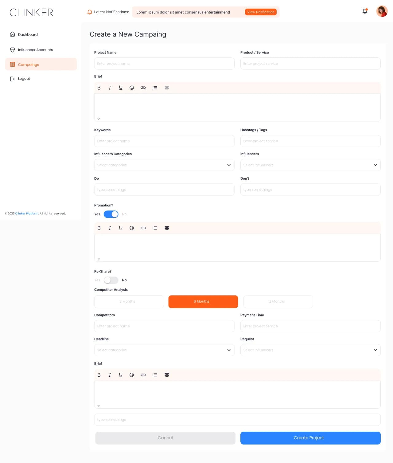 Clinker Social Media — SaaS & Dashboard