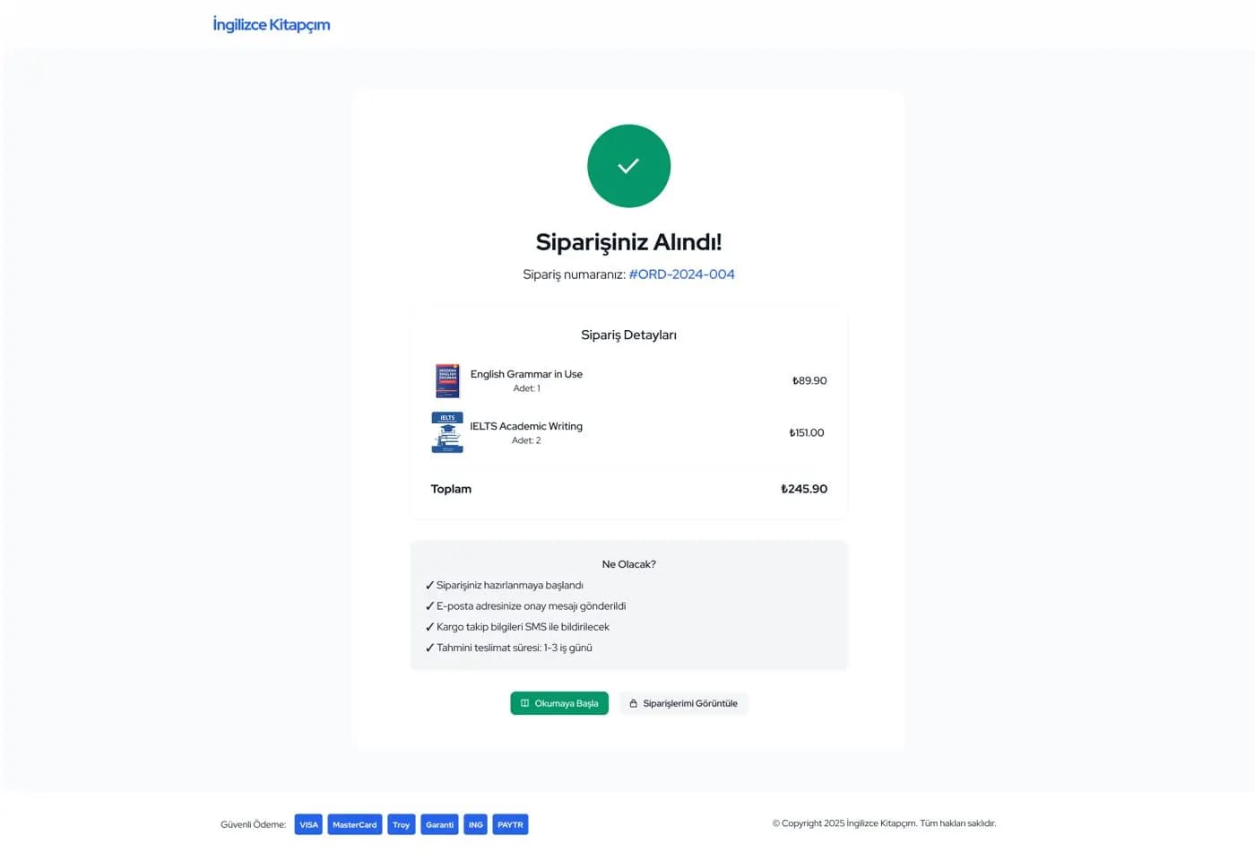 İngilizce Kitapçım — E-Ticaret