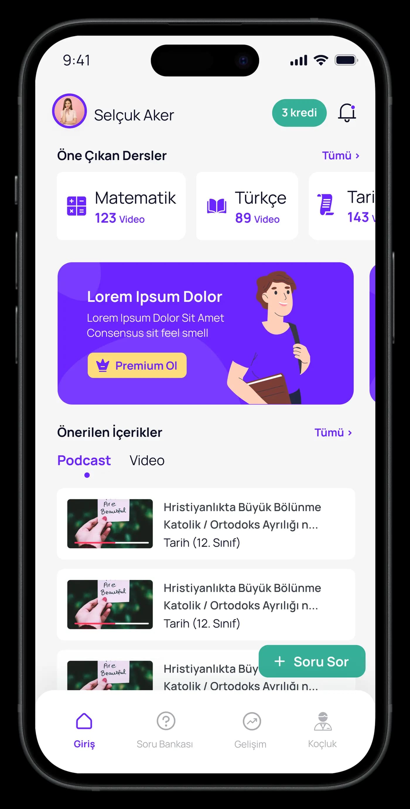 Question Based Education App — Mobil Uygulama