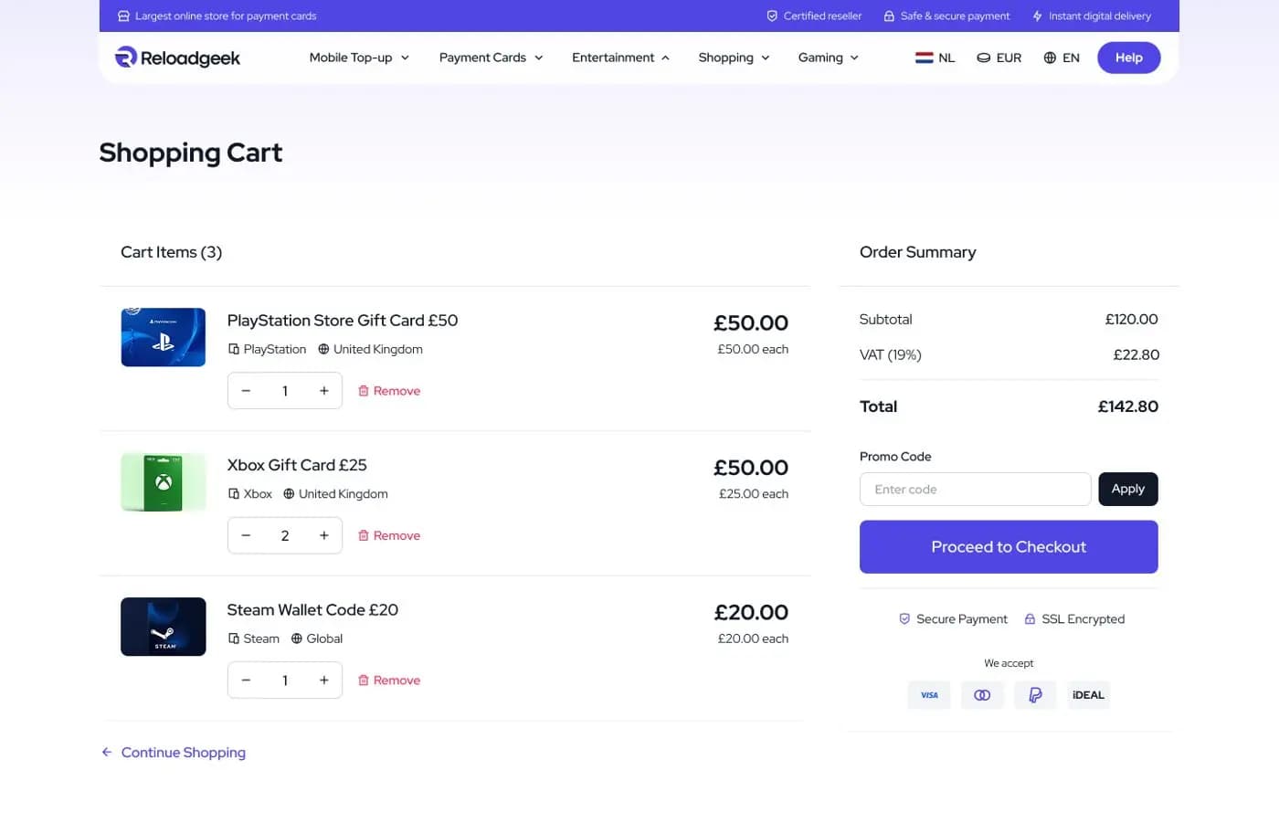ReloadGeek Desktop Website — E-Ticaret