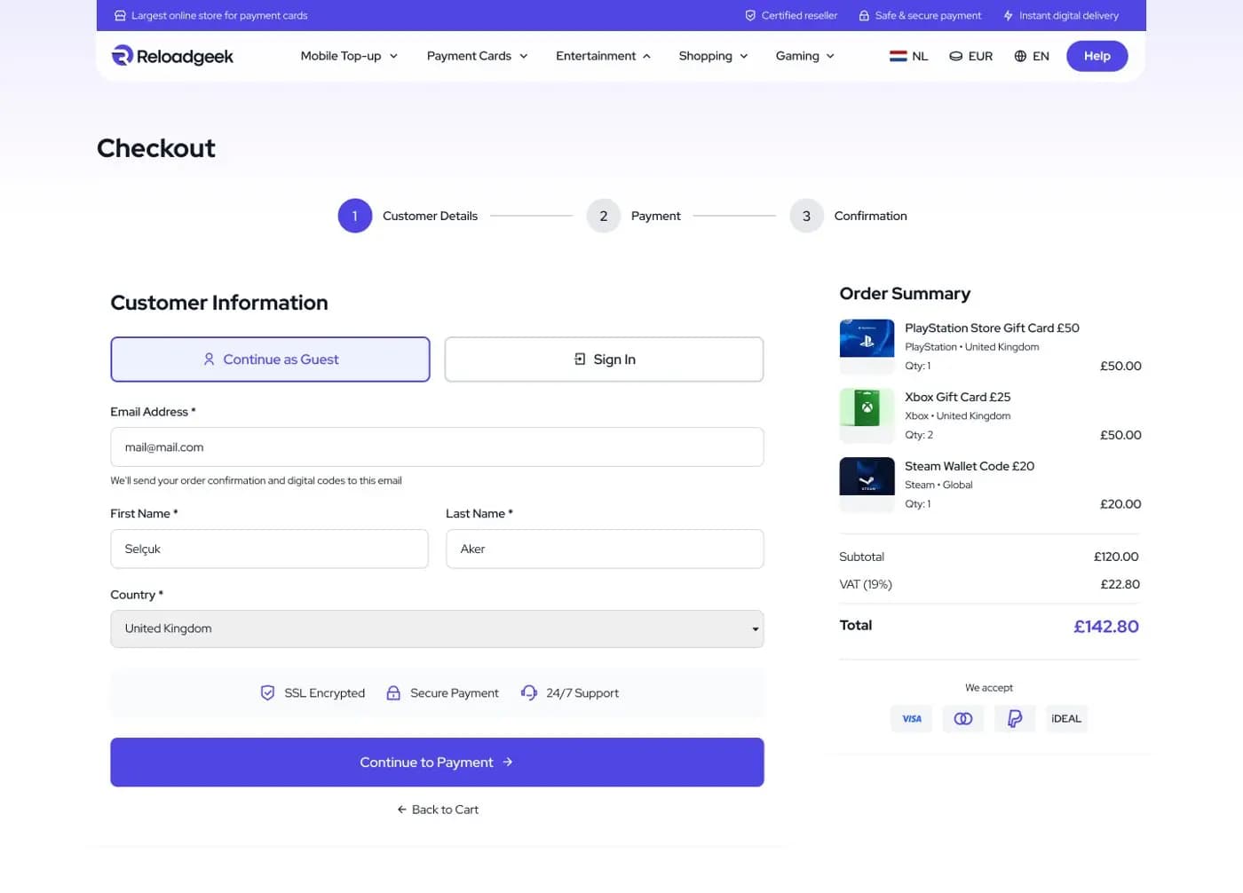 ReloadGeek Desktop Website — E-Ticaret