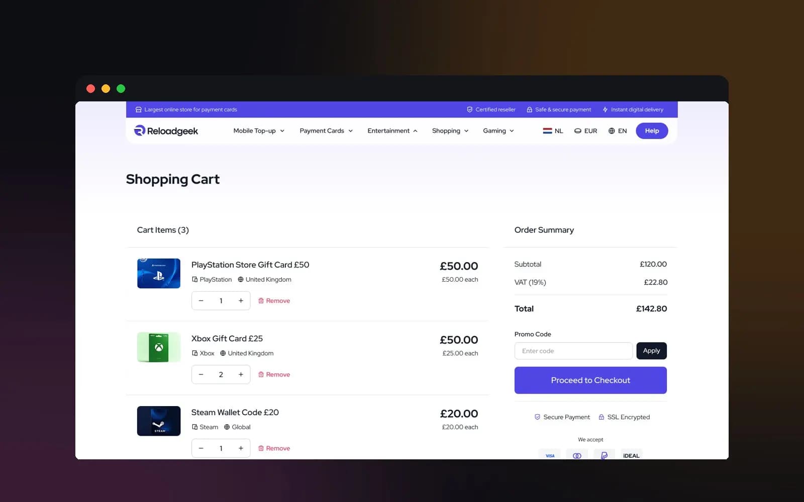 ReloadGeek Desktop Website — E-Ticaret