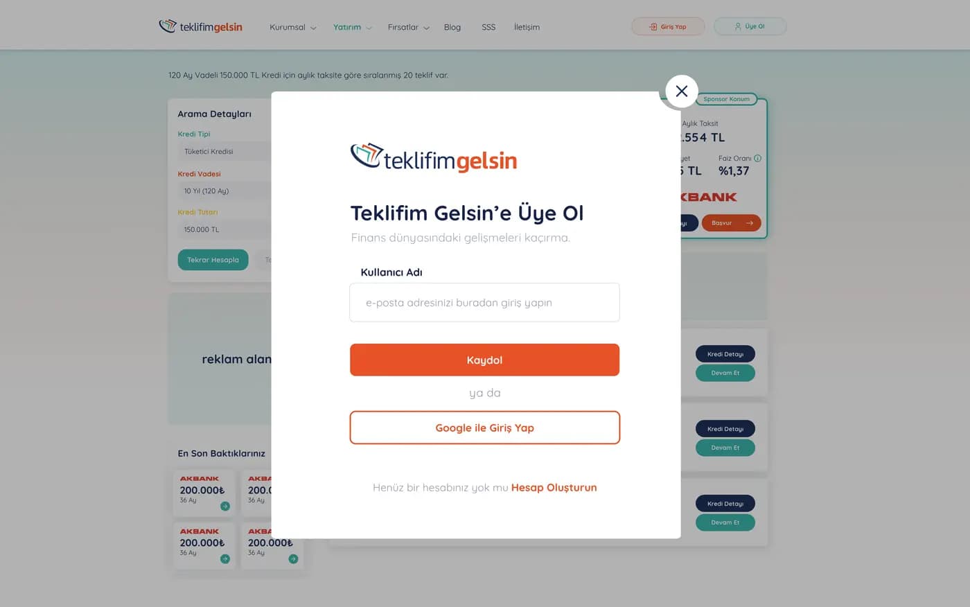 Teklifim Gelsin — Web Sitesi