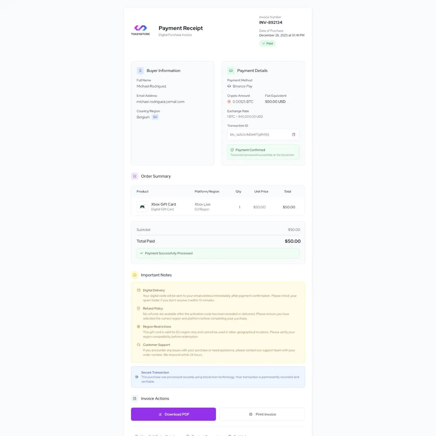 TokenStore — E-Ticaret