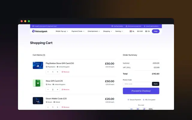 ReloadGeek Desktop Website — E-Ticaret
